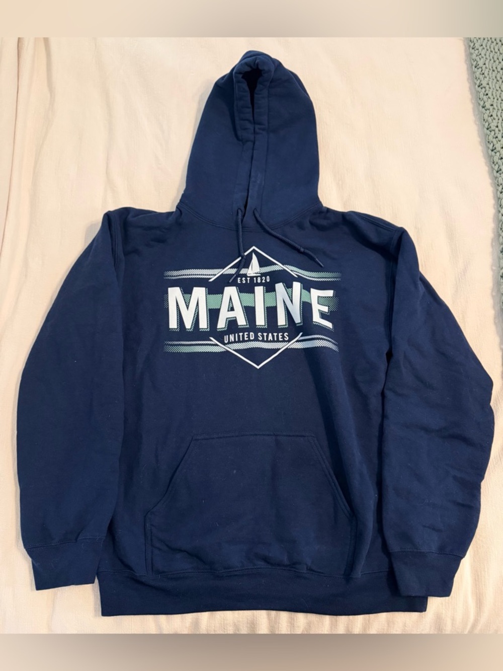 Gildan Navy Blue Pullover Hoodie with MAINE Chest Graphic